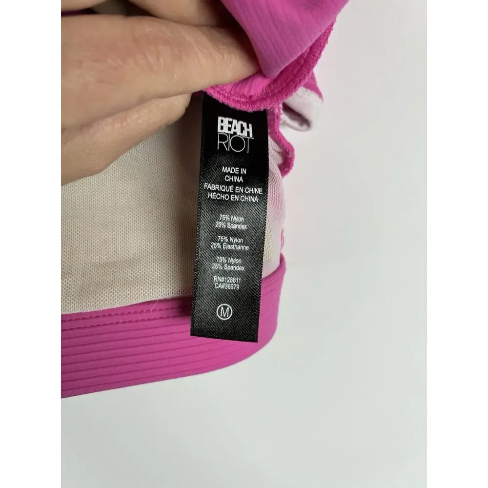 Beach Riot Sport bra Size M Hot Pink Racerback Ribbed swim top padded Activewear - Picture 4 of 6